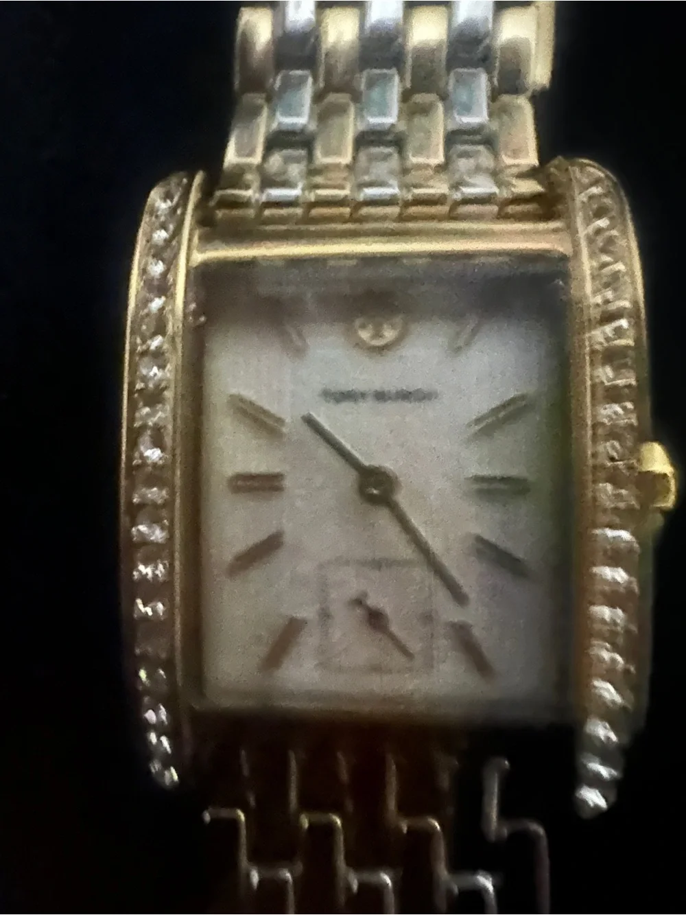 Tory Burch Two-Tone Gold and Silver Crystal-Accent Rectangular Watch
